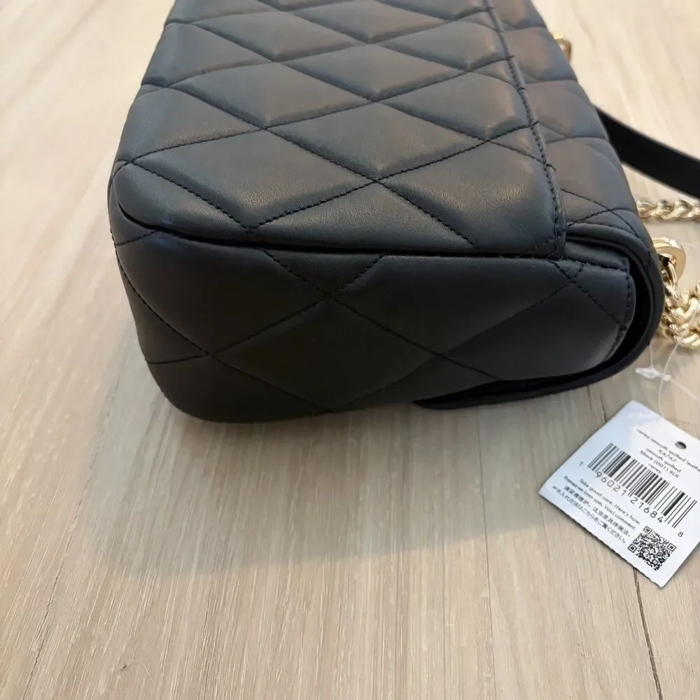 Kate Spade New York Black Carey Smooth Quilted Flap Bag Gold Chain Push Lock NWT